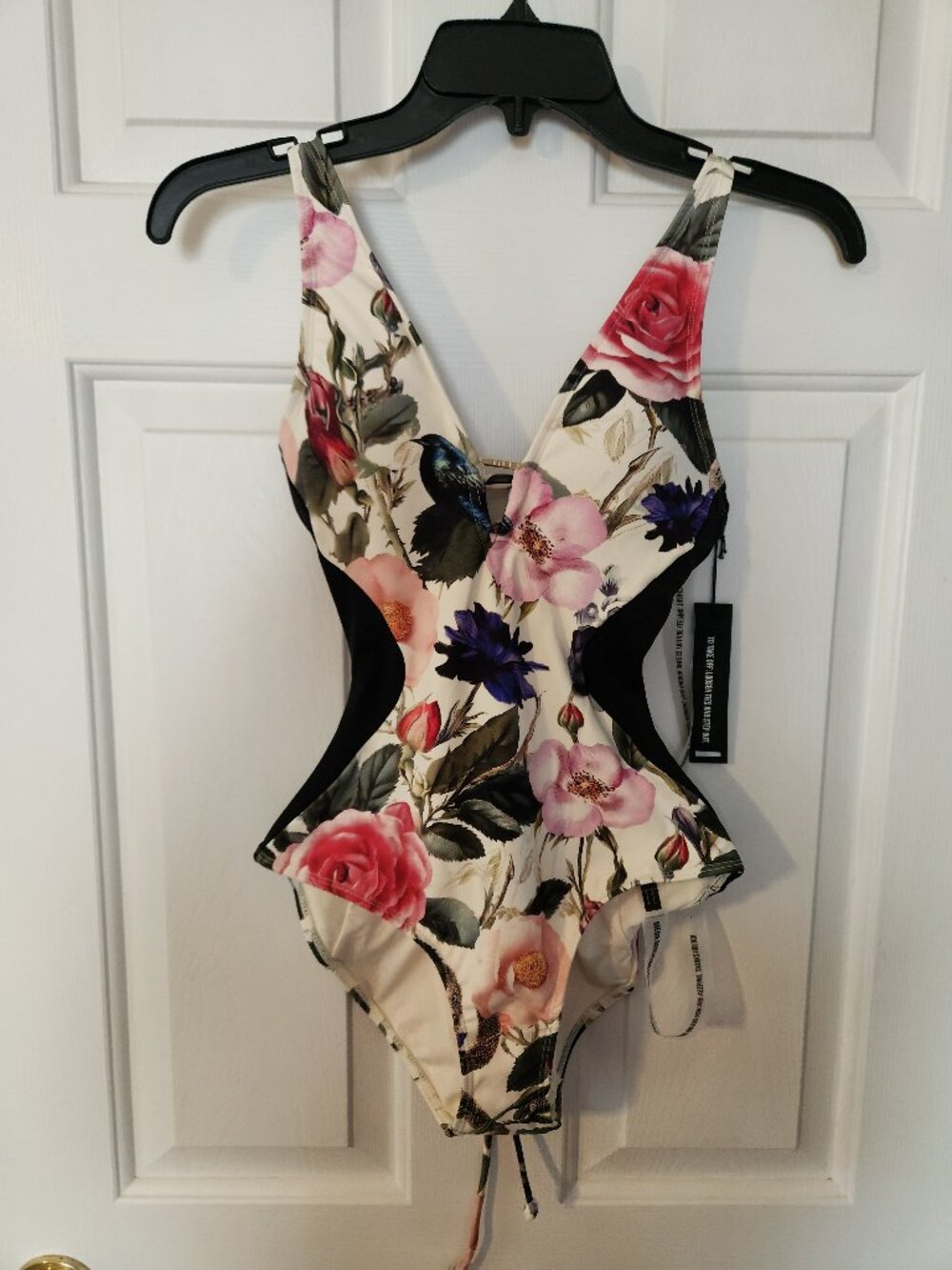 TA3 XXS Rose/Black Contour Plungey Triangle Shaping Swimsuit